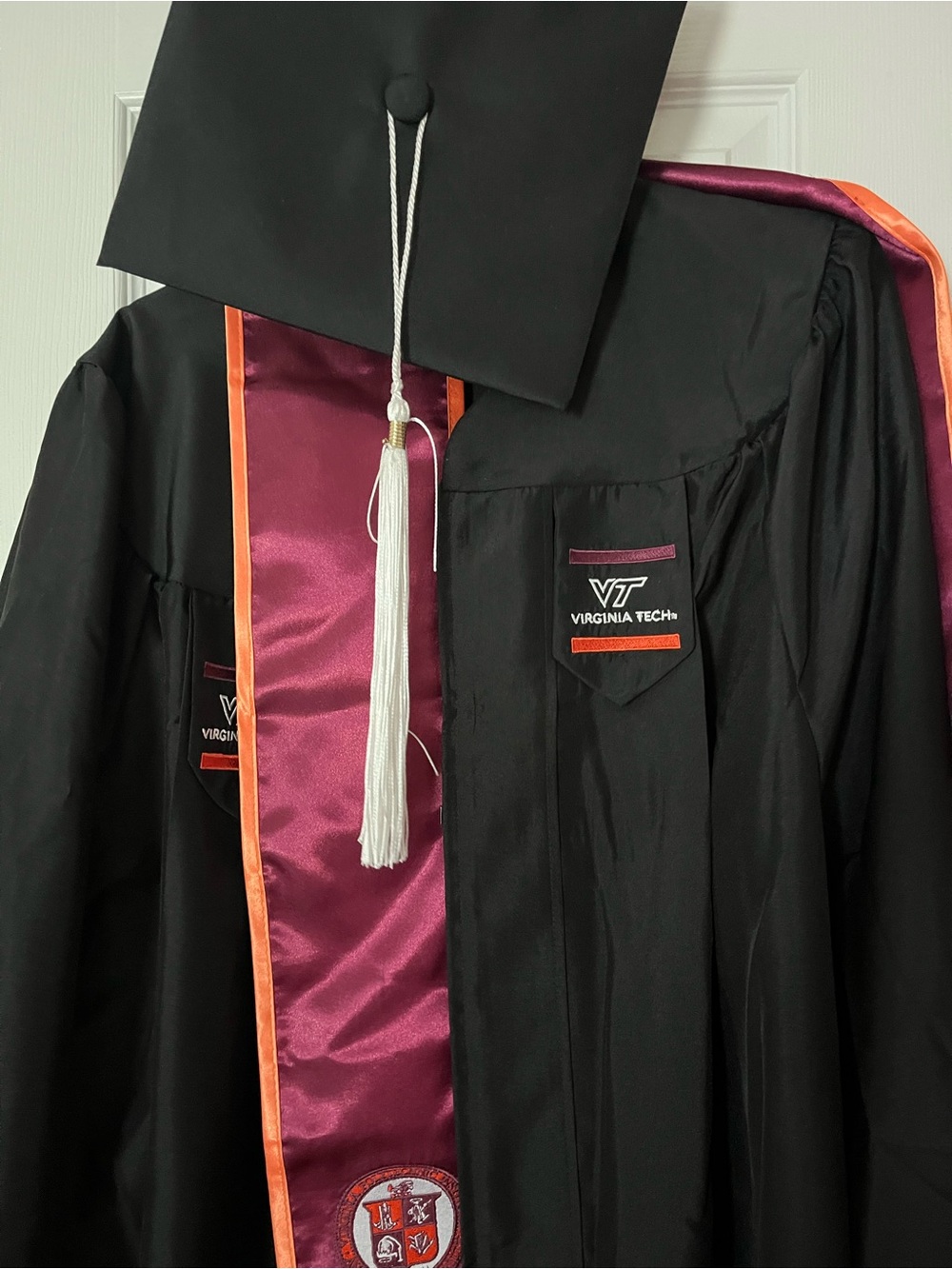 Virginia Tech Graduation Cap, Gown & Stole in Black and Maroon